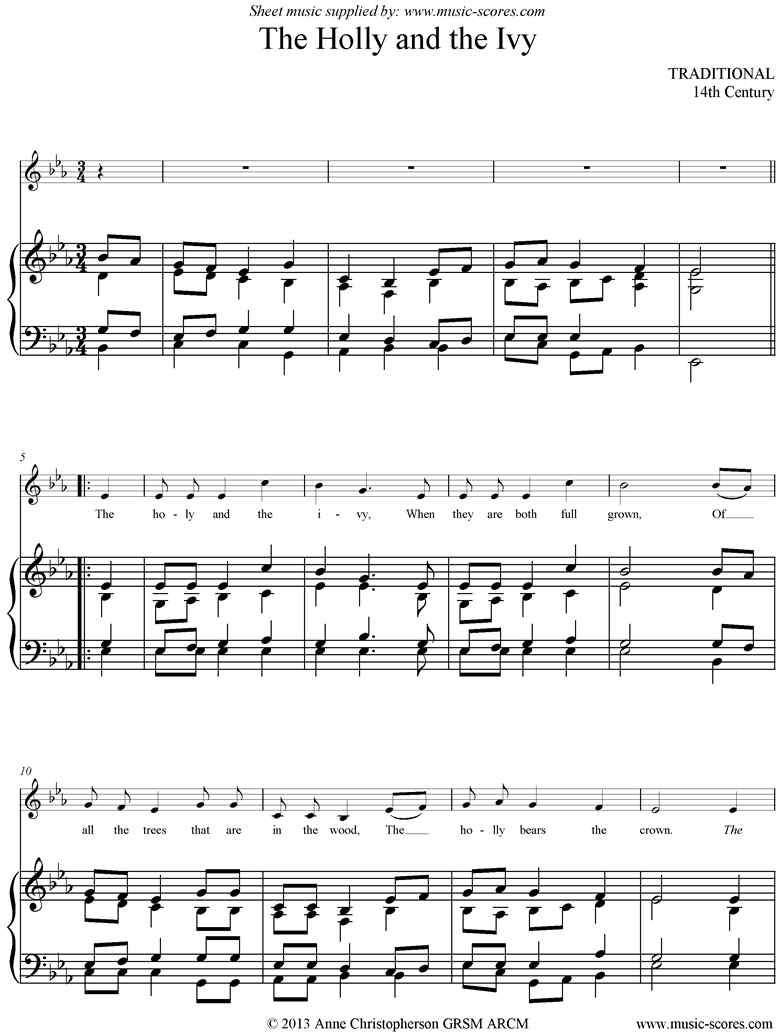 Front page of The Holly and the Ivy, Eb sheet music