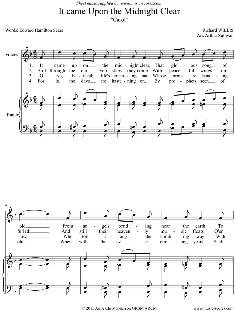 Front page of It Came Upon The Midnight Clear: Version 1 Carol sheet music