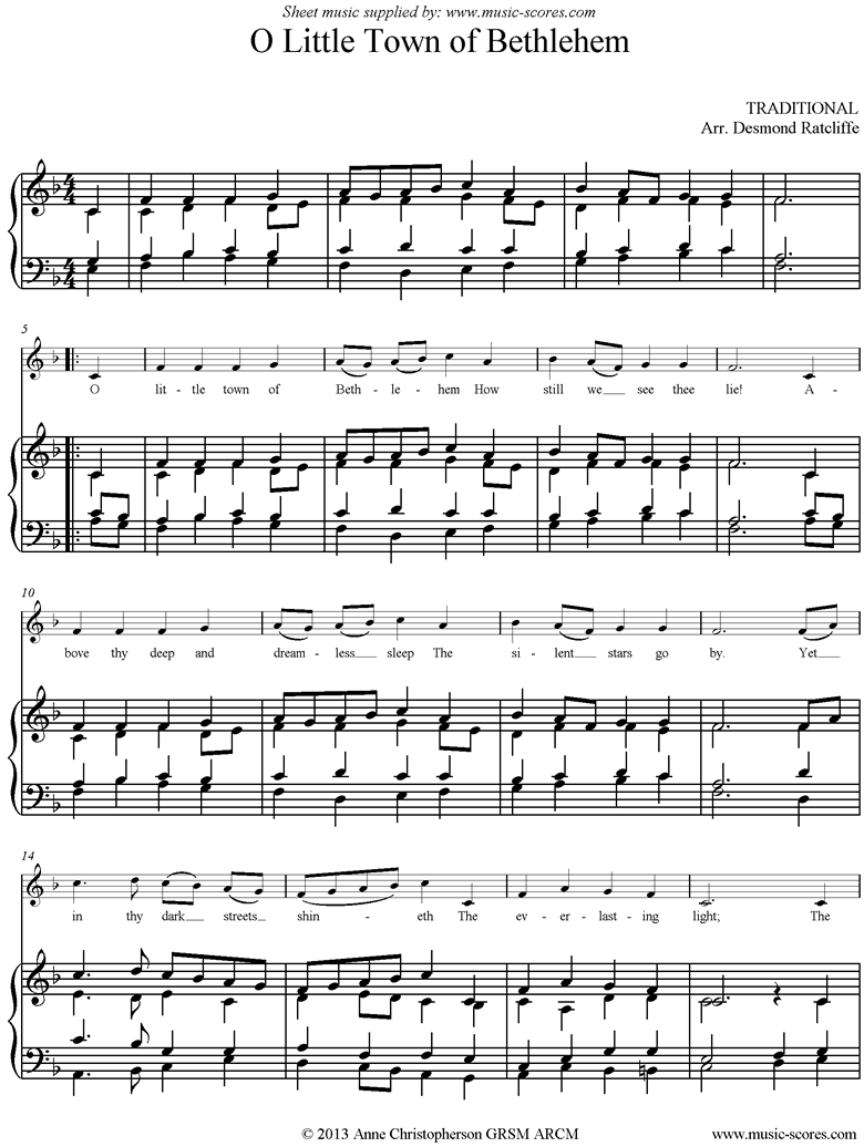 Front page of O Little Town of Bethlehem sheet music