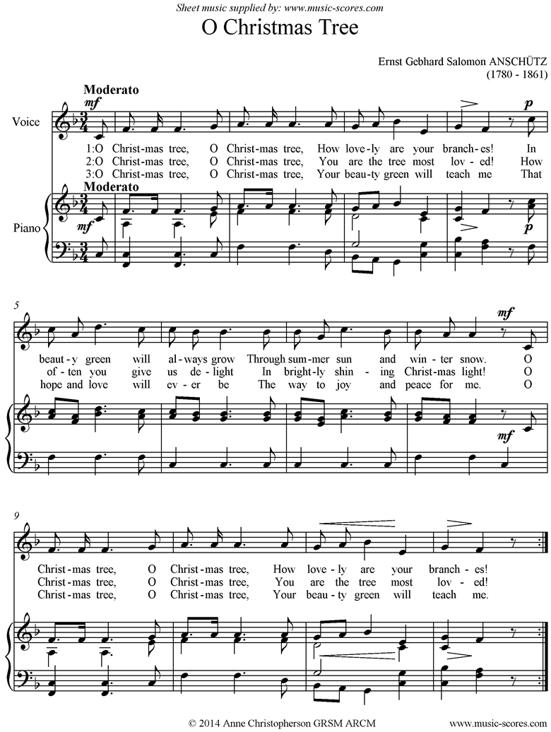 Front page of O Christmas Tree: Voice, Piano sheet music