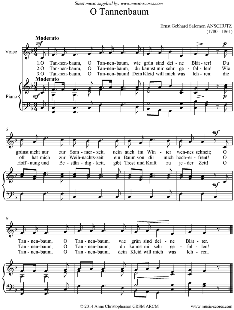 Front page of O Tannenbaum: Voice, Piano sheet music