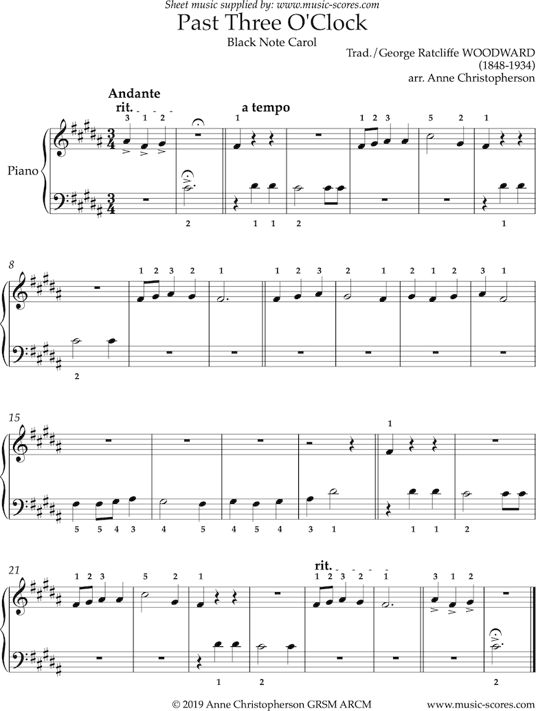 Front page of Past 3 oclock: Easy Piano sheet music