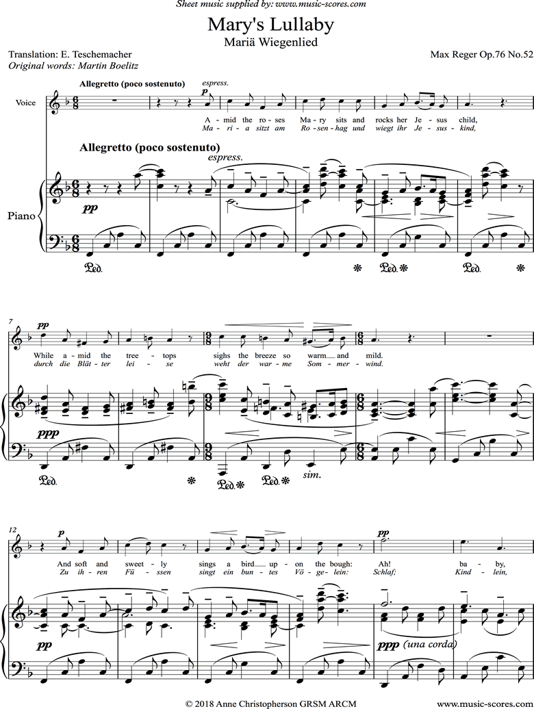 Front page of Marys Lullaby: Voice, Piano. sheet music