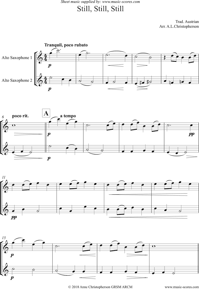 Front page of Still, Still, Still: 2 Alto Saxes sheet music