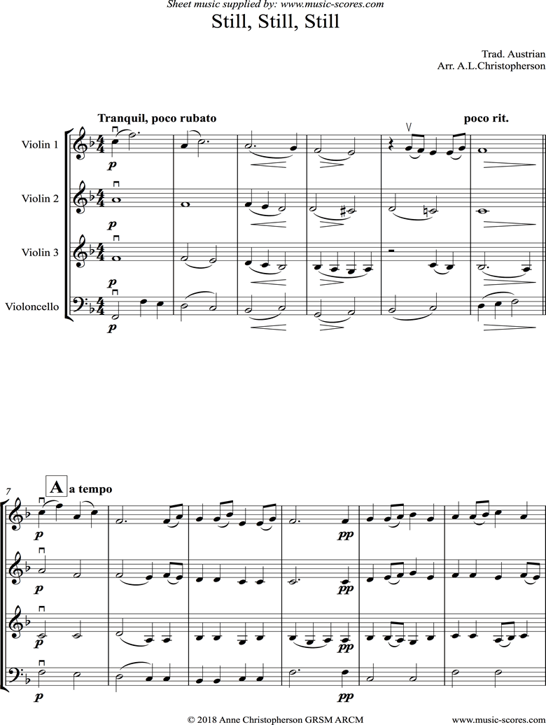 Front page of Still, Still, Still: 3 Violins, Cello sheet music