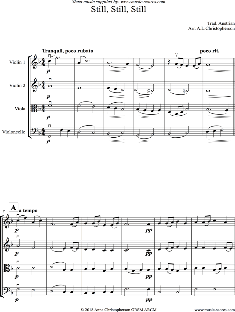 Front page of Still, Still, Still: String Quartet sheet music