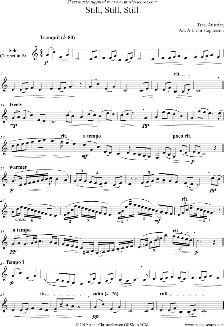Front page of Still, Still, Still: Solo Clarinet sheet music