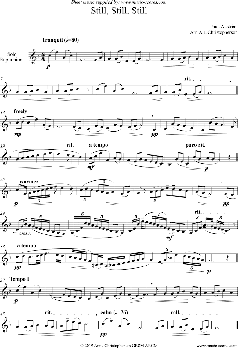 Front page of Still, Still, Still: Solo Euphonium sheet music
