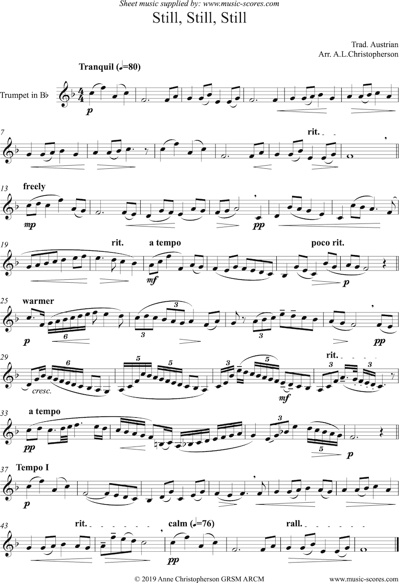 Front page of Still, Still, Still: Solo Trumpet sheet music