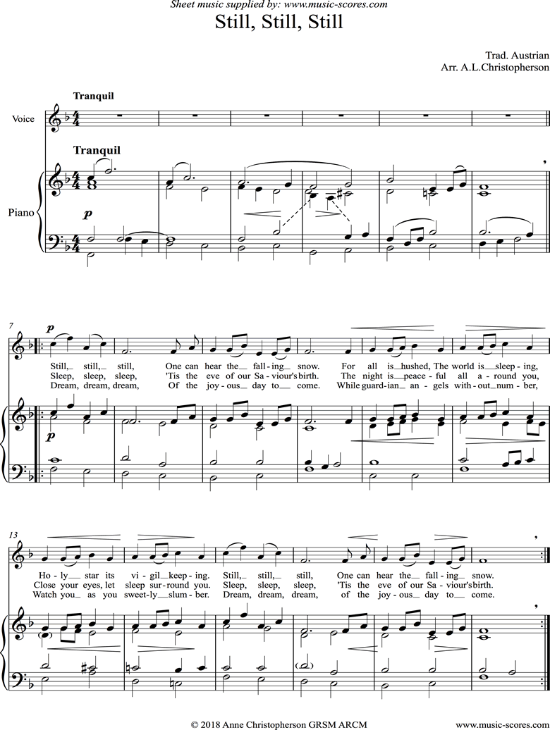 Front page of Still, Still, Still: Voice, Piano sheet music