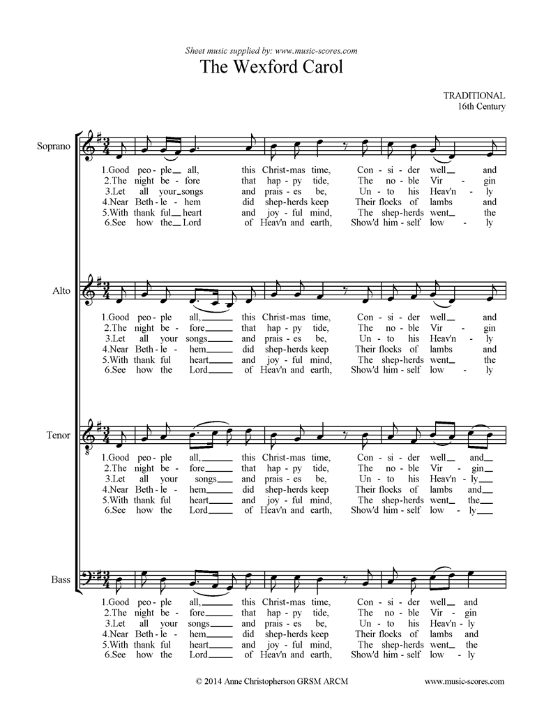 Front page of The Wexford Carol: Voice SATB sheet music