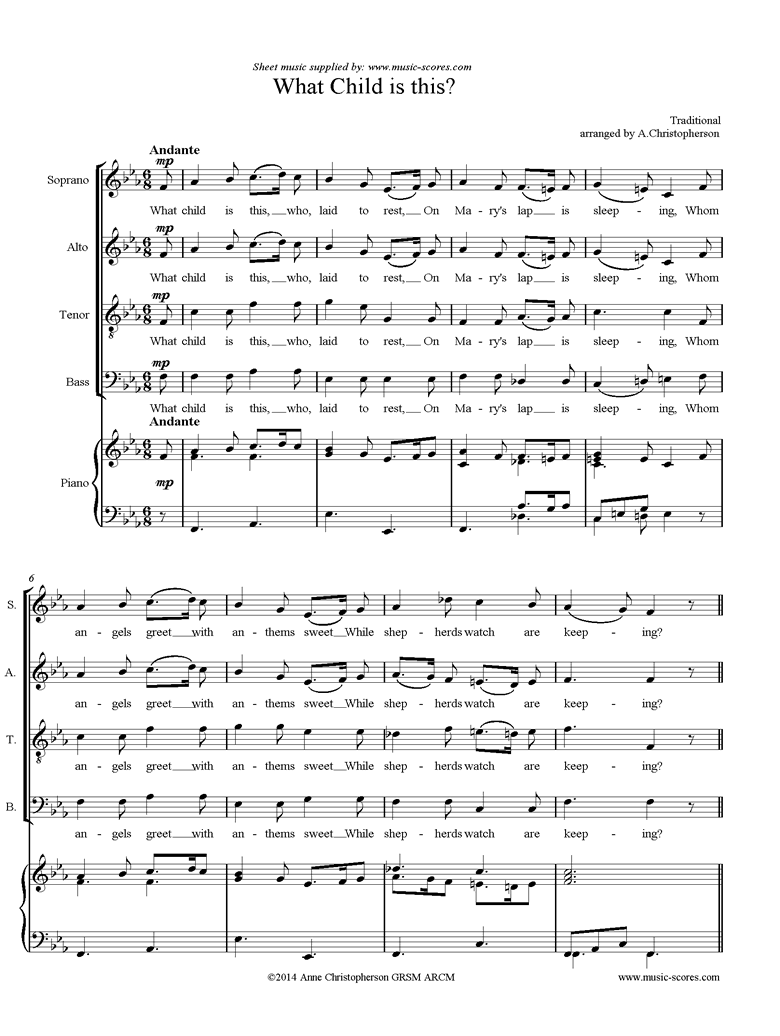 Front page of What Child is This: SATB, Piano sheet music
