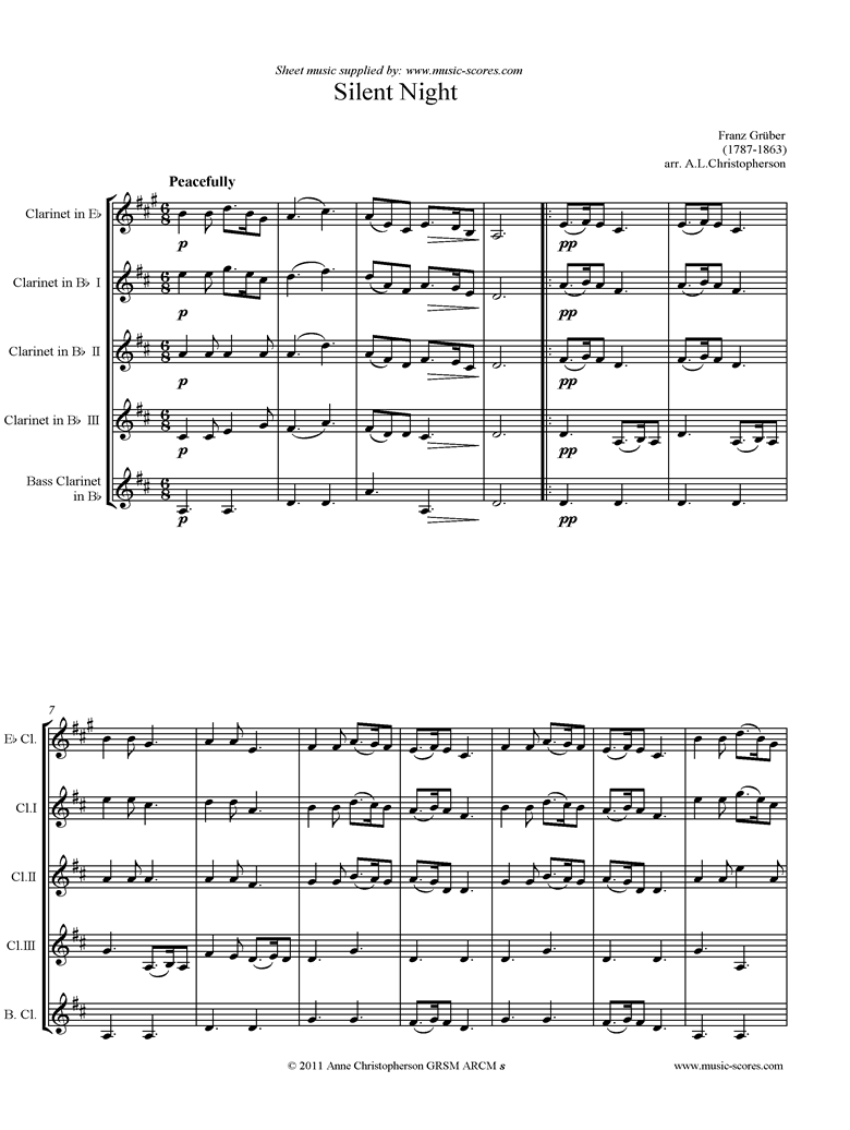 Front page of Silent Night, Holy Night: Clarinet 5 sheet music