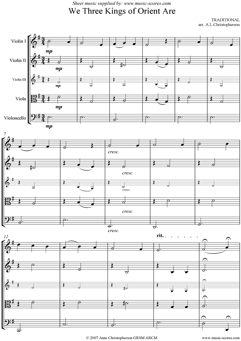 Front page of We Three Kings: String Quartet sheet music