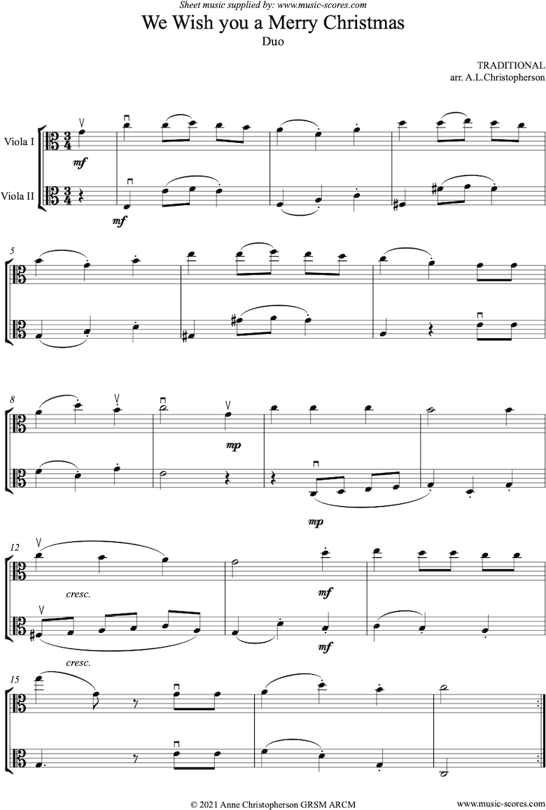 Front page of We Wish You a Merry Christmas: 2 Violas sheet music