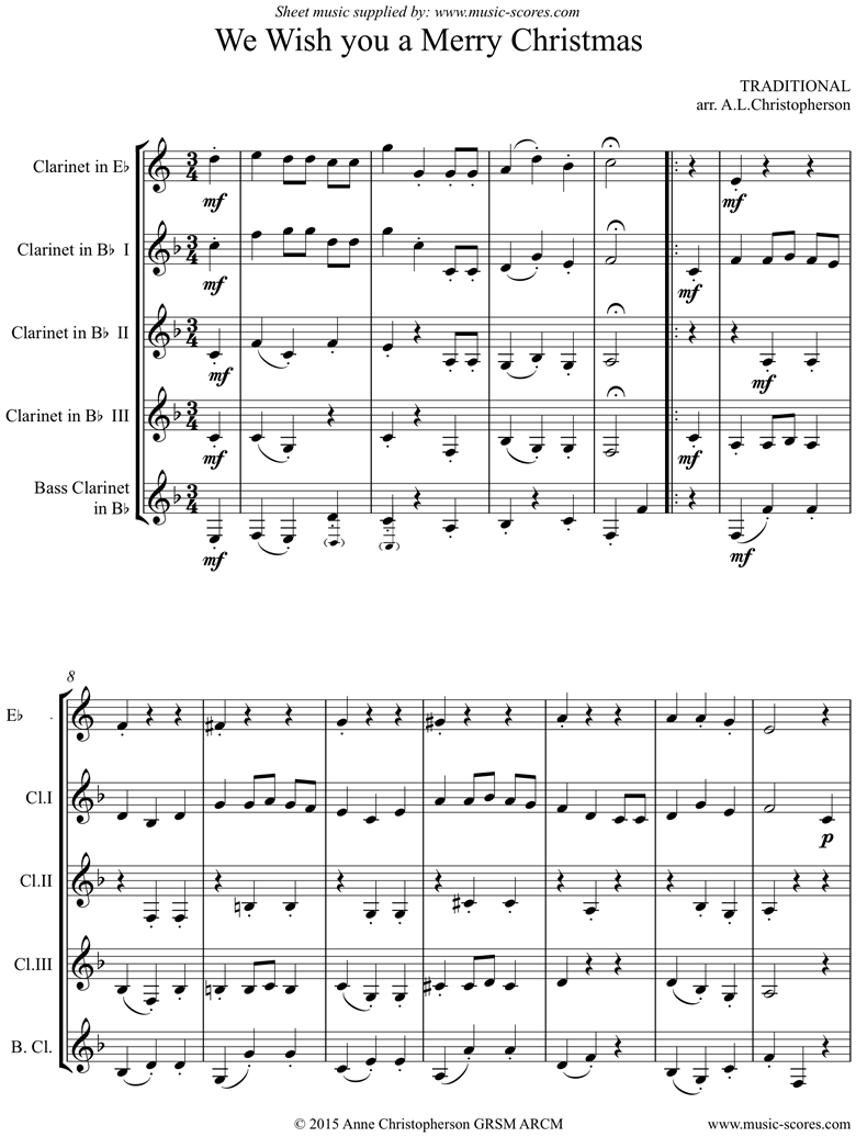 Front page of We Wish You a Merry Christmas: Clarinet Quintet: Eb sheet music