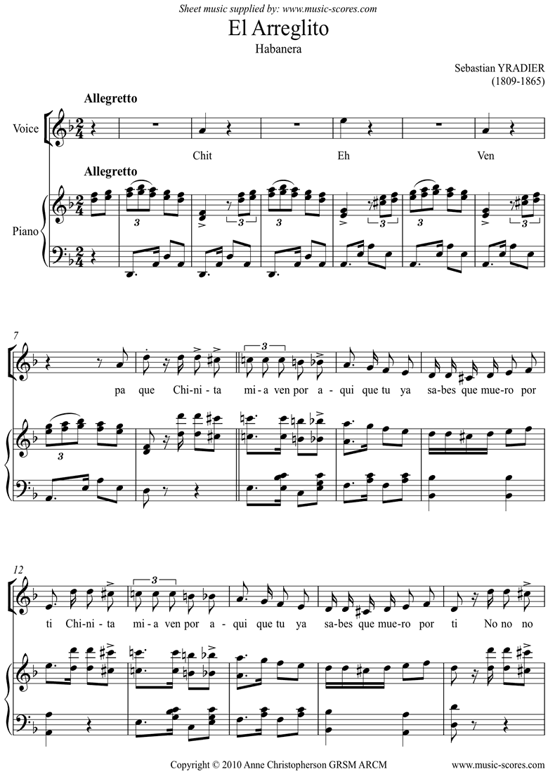 Front page of El Arreglito: Voice sheet music